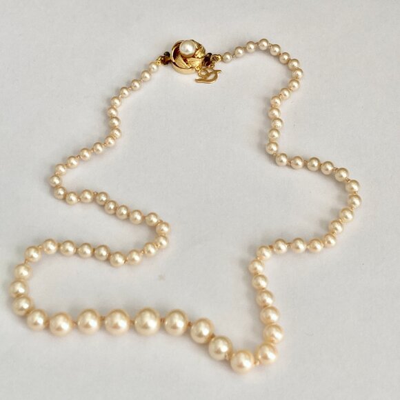 Vtg Danecraft Cream Glass Pearl Necklace 18" Hand Knot Vermeil Sterling Clasp - Picture 3 of 12